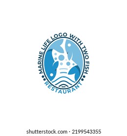 Marine Life Logo With Two Fish, Simple Style Logo