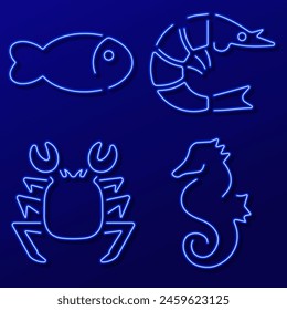 Marine life neon sign, modern glowing banner design, colorful modern design trend. Vector illustration.