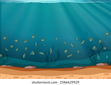 Marine life and ocean floor with sunlight rays