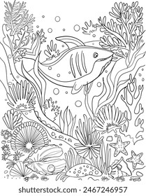 Marine Life ,Ocean,Underwater Landscape,Coloring page 