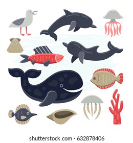 Marine life pictures collection. Easily grouped and editable elements