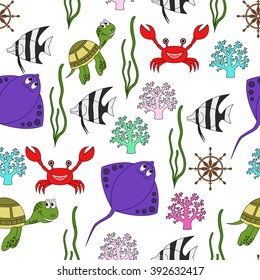 Marine life seamless pattern