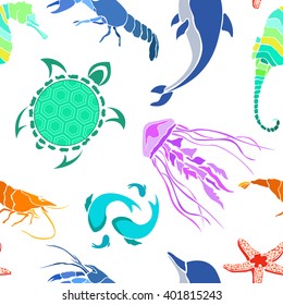 Marine life seamless pattern