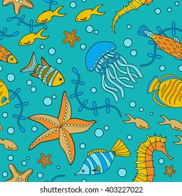 Marine life seamless pattern