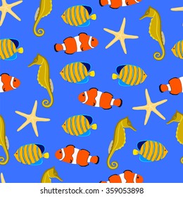 Marine life seamless pattern, background