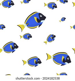Patrón de la vida marina sin fisuras. Escasez de peces. Habitantes subacuáticos. Fondo simple de la naturaleza del fondo oceánico. Diseño gráfico de tela al estilo de las caricaturas modernas. Textura de color repetible vectorial editable