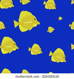 Marine life seamless pattern. Fish shoal. Underwater inhabitants. Ocean bottom nature simple background. Fabric graphic design in modern cartoon style. Editable vector repeating colorful texture