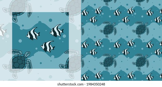 Marine life seamless pattern | Pattern swatch included