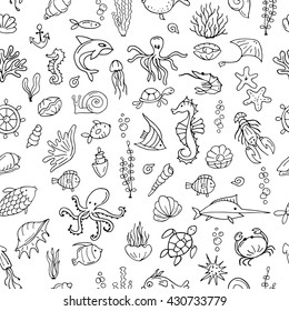 Marine life, seamless pattern for your design