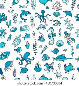 Marine life, seamless pattern for your design