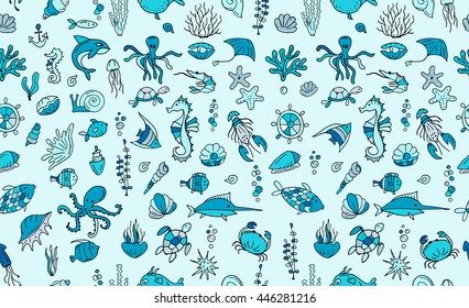 Marine life, seamless pattern for your design