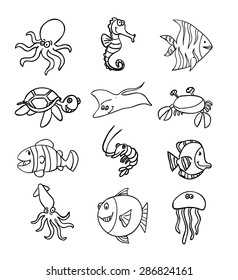 Marine life set icons, vector illustration.