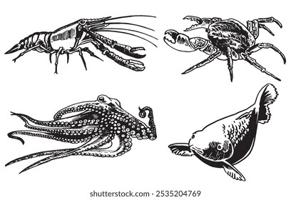 Marine life  set isolated on white background,vector illustration