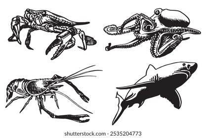 Marine life  set isolated on white background,vector illustration