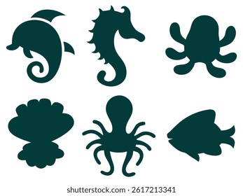 marine life sketch hand drawn silhouette