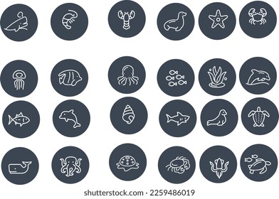 Marine Life Thin Line Icons vector design