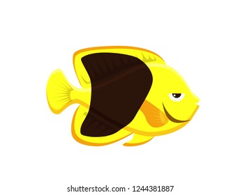 Marine life tropical colorful fish set illustration in cartoon. Aquarium draft vector design.   rock beauty angelfish logo