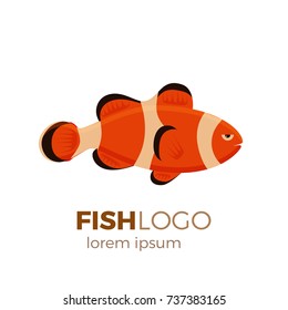 Marine life tropical colorful fish set illustration in cartoon. Aquarium draft vector design.   clownfish logo