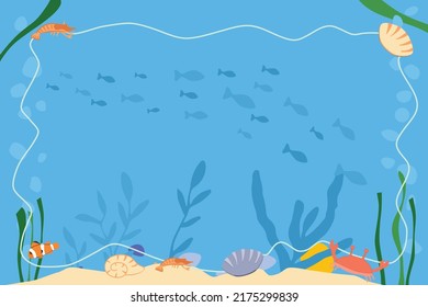 Marine life, underwater world with sea ocean animals. Vector illustration