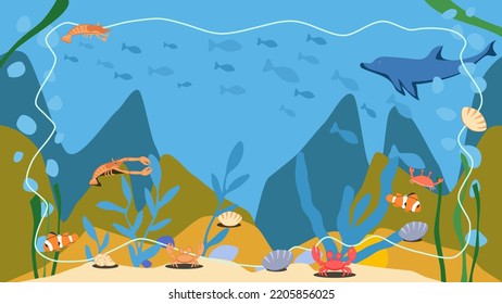 Marine life, underwater world with sea ocean animals. Vector illustration