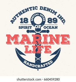 Marine life, vintage typography for t shirt print. T-shirt graphic. Vector