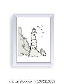 marine lighthouse drawing stock vector illustration