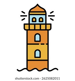 Marine lighthouse icon. Outline marine lighthouse vector icon color flat isolated