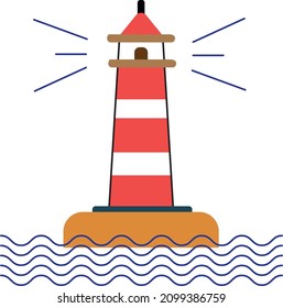 Marine lighthouse icon with sea waves professionally on a white background