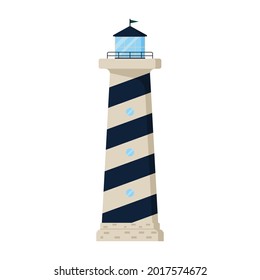 Marine lighthouse on a white isolated background. Color vector illustration of a flat style.
