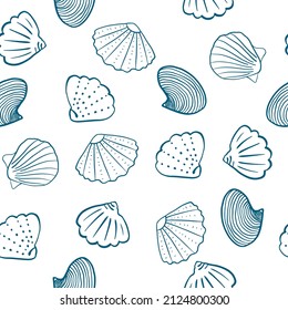 Marine lightweight simple seamless pattern with universal shell pattern. For any textile design, wallpaper or background. Vector for design.