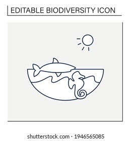 Marine line icon. Made up of the saltwater oceans. Living place for shark, seahorse etc. Underwater world. Seascape. Biodiversity concept. Isolated vector illustration.Editable stroke