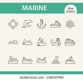 Marine line icon set. Sea transportation concept. Vector illustration can be used for topics like marine, transport, travel