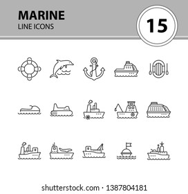 Marine line icon set. Sea transportation concept. Vector illustration can be used for topics like marine, transport, travel