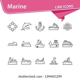 Marine line icon set. Sea transportation concept. Vector illustration can be used for topics like marine, transport, travel