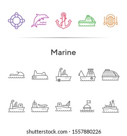 Marine line icon set. Sea transportation concept. Vector illustration can be used for topics like marine, transport, travel