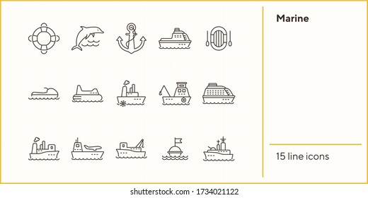 Marine line icon set. Sea transportation concept. Vector illustration can be used for topics like marine, transport, travel