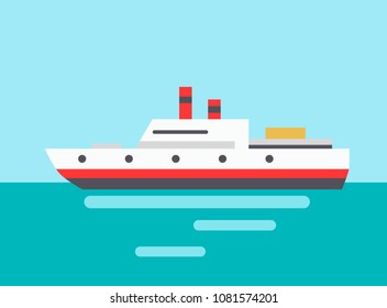 Marine liner icon colorful vector illustration, big sea vessel and calm water reflections, huge ship with two pipes isolated voyage symbol template