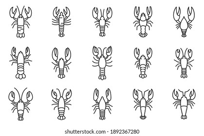 Marine lobster icons set. Outline set of marine lobster vector icons for web design isolated on white background
