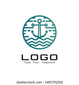 marine logo, anchor and wave design template