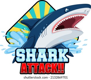 A Marine logo with big blue shark and Shark attack text illustration