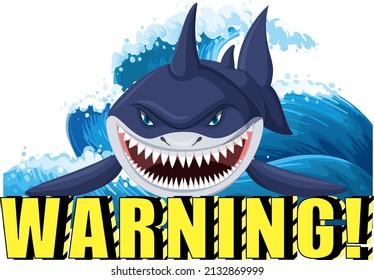 A Marine logo with big blue shark and warning text illustration