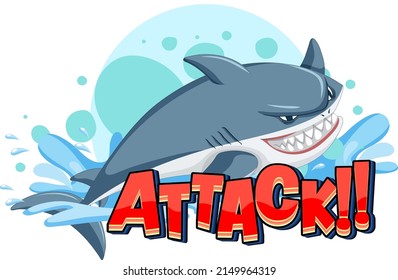 A Marine logo with big blue shark and Attack text illustration