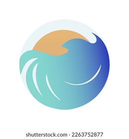 Marine logo concept. Sea waves with sun.
