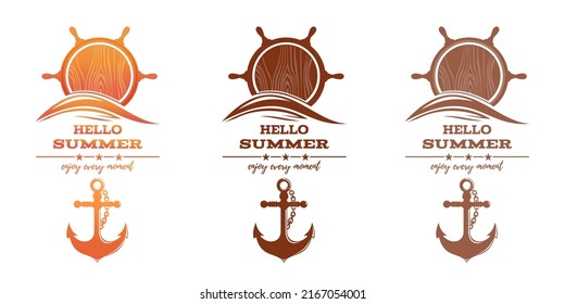 Design-Set für das Marine-Logo. Hallo Sommer. Genieße jeden Moment. Vektorgrafik einzeln auf Weiß