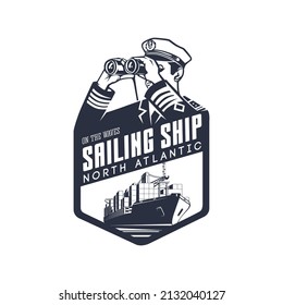 Marine logo. Sailing ship. North atlantic.