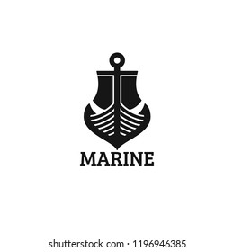 Marine Logo. Store, Dock Shop. Sailing Yacht Or Boat In Anchor Icon.