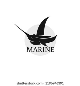 Marine logo. Store, dock shop. Sailing yacht or boat swordfish icon.