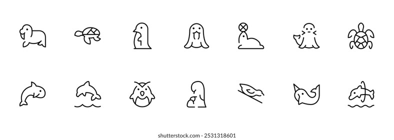 Marine mammal icon, dolphin, shark, whale, seal flat icon vector and illustration, graphic, editable stroke. Suitable for website design, logo, app, template, and ui ux.