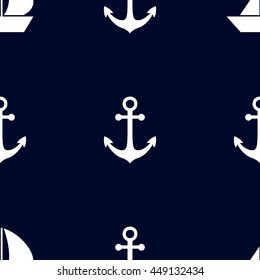Marine and nautical backgrouns in blue and white colors. Sea theme. Cute seamless patterns design. Vector illustration.