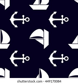 Marine and nautical backgrouns in blue and white colors. Sea theme. Cute seamless patterns design. Vector illustration.